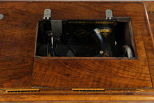 Load image into Gallery viewer, Antique Treadle Sewing Machine in Inlaid Wood Cabinet
