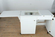 Load image into Gallery viewer, Fold Out Sewing Cabinet Craft Table with Storage Bins and Adjustable Lift Platform
