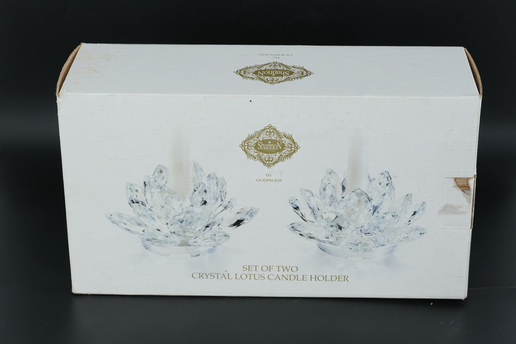Godinger Shannon Crystal Lotus Candle Holders – Set of 2 in Original Box
