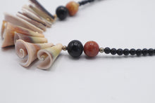 Load image into Gallery viewer, Carved Spiral Shell Black Bead Statement Necklace Natural Seashell Jewelry
