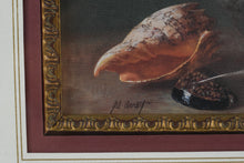 Load image into Gallery viewer, Still Life Floral Seashell Print Signed M Avrits Framed Beach Cottage Wall Art 24x20

