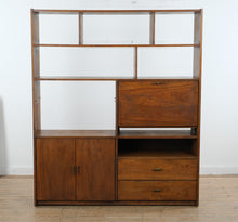Load image into Gallery viewer, Mid Century Modern Walnut Wall Unit with Drop Front Desk and Storage Cabinet
