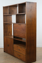 Load image into Gallery viewer, Mid Century Modern Walnut Wall Unit with Drop Front Desk and Storage Cabinet
