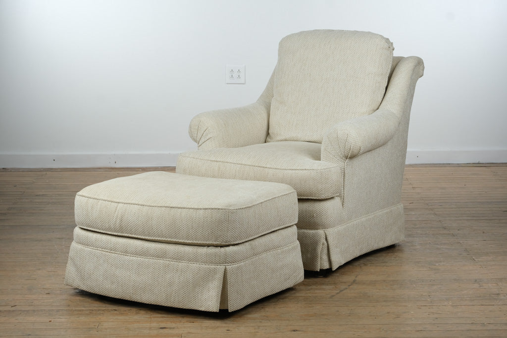 Sherrill Upholstered Armchair with Ottoman – Neutral Cream with Subtle Sheen