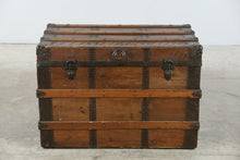 Load image into Gallery viewer, Antique Sewell Ship’s Steamer Trunk with Iron Strapping
