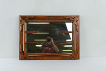 Load image into Gallery viewer, Vintage Rustic Wood Mirror with Display Shelves Carved Leaf Frame 30 by 22
