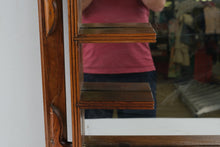 Load image into Gallery viewer, Vintage Rustic Wood Mirror with Display Shelves Carved Leaf Frame 30 by 22
