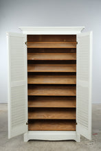 Load image into Gallery viewer, White Louvered Door Shoe Storage Cabinet with Wood Shelves
