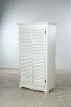 Load image into Gallery viewer, White Louvered Door Shoe Storage Cabinet with Wood Shelves
