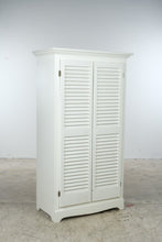 Load image into Gallery viewer, White Louvered Door Shoe Storage Cabinet with Wood Shelves
