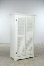 Load image into Gallery viewer, White Louvered Door Shoe Storage Cabinet with Wood Shelves
