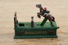 Load image into Gallery viewer, Design Toscano Cast Iron Equestrian Show Jumper Mechanical Coin Bank

