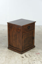 Load image into Gallery viewer, Rustic Dark Wood One Drawer Nightstand with Louvered Cabinet Door
