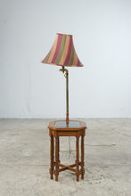 Load image into Gallery viewer, Vintage Oak Wood Floor Lamp Side Table Octagon Glass Top 55 Inch Traditional
