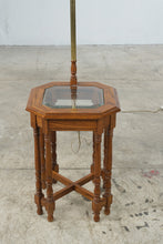 Load image into Gallery viewer, Vintage Oak Wood Floor Lamp Side Table Octagon Glass Top 55 Inch Traditional
