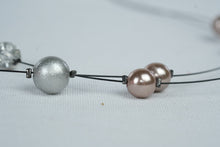 Load image into Gallery viewer, Double Strand Floating Pearl Necklace Pink Silver and Clear Crystal Beads
