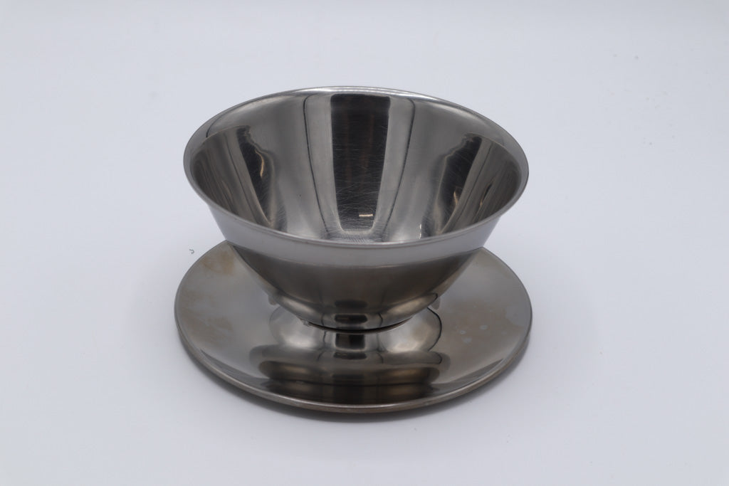 Mid-Century Modern Stainless Steel Compote Bowl with Attached Underplate