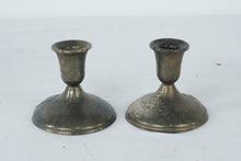 Load image into Gallery viewer, Vintage Silver Tone Candlestick Holders Pair Small Taper Candle Holders
