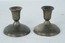 Load image into Gallery viewer, Vintage Silver Tone Candlestick Holders Pair Small Taper Candle Holders
