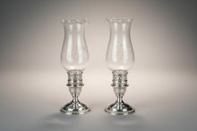 Load image into Gallery viewer, La Pierre Sterling Hurricane Candlestick Pair Etched Glass Shades 10.5 Inch
