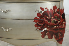 Load image into Gallery viewer, Silver Two-Drawer Bombe Chest with Red Floral Design
