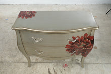 Load image into Gallery viewer, Silver Two-Drawer Bombe Chest with Red Floral Design
