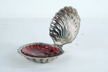 Load image into Gallery viewer, Antique Silverplate Shell Trinket Box Red Glass Insert F and JL England
