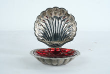 Load image into Gallery viewer, Antique Silverplate Shell Trinket Box Red Glass Insert F and JL England
