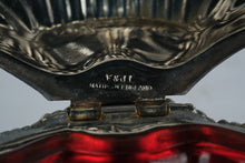 Load image into Gallery viewer, Antique Silverplate Shell Trinket Box Red Glass Insert F and JL England

