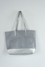 Load image into Gallery viewer, Cole Haan Gray Silver Leather Tote Shoulder Bag Large Metallic Shopper - Online Only
