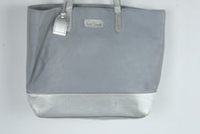 Load image into Gallery viewer, Cole Haan Gray Silver Leather Tote Shoulder Bag Large Metallic Shopper - Online Only
