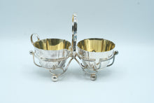 Load image into Gallery viewer, Vintage Silver Plate Sugar and Creamer Set Gold Wash Double Caddy

