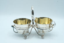 Load image into Gallery viewer, Vintage Silver Plate Sugar and Creamer Set Gold Wash Double Caddy
