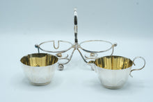 Load image into Gallery viewer, Vintage Silver Plate Sugar and Creamer Set Gold Wash Double Caddy
