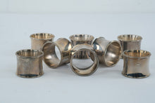 Load image into Gallery viewer, Silver Tone Napkin Rings Set of 8 Beaded Edge Metal Table Setting Holders
