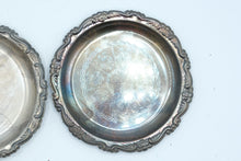 Load image into Gallery viewer, Vintage Silver Plate Round Trays Pair Ornate Floral Engraved Serving Trays
