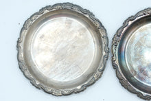Load image into Gallery viewer, Vintage Silver Plate Round Trays Pair Ornate Floral Engraved Serving Trays
