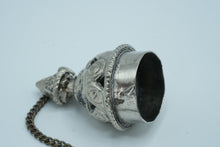 Load image into Gallery viewer, Ornate Silver Scroll Holder / Manuscript Case – Filigree Tube with Chain &amp; Finial Ends
