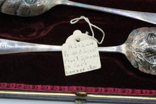 Load image into Gallery viewer, Antique Georgian Sterling Silver Berry Spoons Pair Repousse Fruit Cased London
