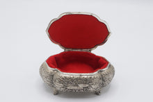 Load image into Gallery viewer, Japan Silver Tone Filigree Trinket Box Red Velvet Floral Jewelry Casket
