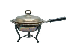 Load image into Gallery viewer, Vintage Silver Plate Chafing Dish Ornate Floral Stand Black Handle Domed Lid

