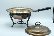 Load image into Gallery viewer, Vintage Silver Plate Chafing Dish Ornate Floral Stand Black Handle Domed Lid
