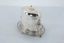 Load image into Gallery viewer, Antique English Silverplate Biscuit Box Lion Mask Handles Oval Stand
