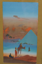 Load image into Gallery viewer, Mid Century Desert Scene Triptych Wall Art Framed Camel Oasis Print
