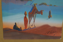 Load image into Gallery viewer, Mid Century Desert Scene Triptych Wall Art Framed Camel Oasis Print
