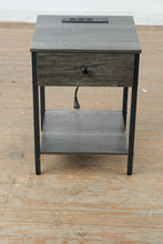 Load image into Gallery viewer, Modern Gray Wood Nightstand with Charging Station and Drawer Storage

