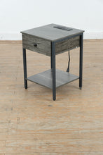 Load image into Gallery viewer, Modern Gray Wood Nightstand with Charging Station and Drawer Storage
