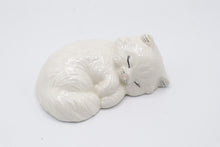 Load image into Gallery viewer, Vintage 1990 Japan Sleeping White Cat Ceramic Figurine Long Hair Kitty
