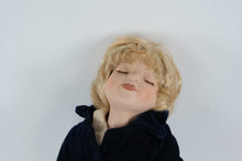 Load image into Gallery viewer, Vintage Porcelain Sleeping Boy Doll – Blonde Hair, Velvet Jacket &amp; Plaid Pants
