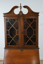 Load image into Gallery viewer, Mahogany Secretary Desk with Bookcase Hutch and Chippendale Style Fretwork Doors
